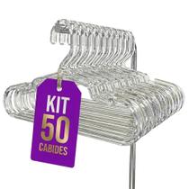 KIT 50 Cabides Reforçado Acrilico Grossos Transparente Plus Size 10mm Cavas Antideslizante Premium