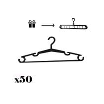 Kit 50 Cabides Tradicionais Preto + 1 Cabide Mágico Preto Kit 50 Cabides Tradicionais Preto + 1 Cabide Mágico Preto