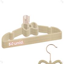 kit 50 Cabides Veludo Bege Gancho Rose Slim Formato Laço kit 50 Cabides Veludo Bege Gancho Rose Slim Formato Laço