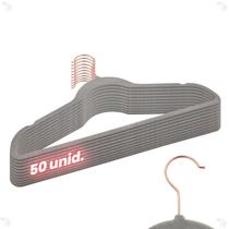 Kit 50 Cabides Veludo Cinza Gancho Rose Antideslizante 45cm Kit 50 Cabides Veludo Cinza Gancho Rose Antideslizante 45cm
