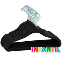 Kit 50 Cabides Veludo Infantil Slim Antiderrapante Preto