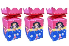 Kit 50 Caixinha Meia Bala Mulher Maravilha e Super Man