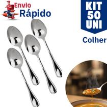 Kit 50 Colher de Mesa de Aço Inox Premium Talher Para Casas Restaurantes Bares Buffet Sopa