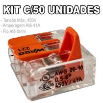 Kit 50 Conector Wago Emenda 3 Fios Mod. 221-613