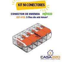 Kit 50 Conectores de emenda 5 Fios 221-415 4mm² Wago