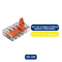 Kit 50 Conectores Terminal Wago Original - 5 Pólos 221-415 Para Cabos e Fios - Até 4mm
