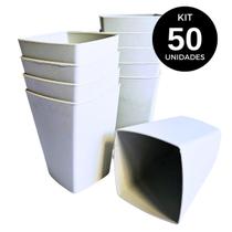 Kit 50 Conjunto Copo Quadrado Plástico 300 ml Para Festas Crianças Merenda Cantina Escola Creche Branco