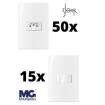 Kit 50 Conjuntos Tomada 20a e 15 Interruptores Simples Sleek Margirius 4x2