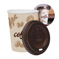 Kit 50 Copos de Café Descartável Papel 300ml Biodegradável Branco com Tampa Lyor