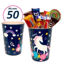 Kit 50 Copos de Unicórnio para Doces e Lembranças de Festa Infantil