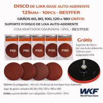 Kit 50 discos de lixa auto-aderente 125mm (5") + suporte m14 grátis Kit 50 discos de lixa auto-aderente 125mm (5") + suporte m14 grátis