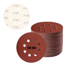 Kit 50 Discos de Lixa tiras autocolantes 125mm 4.1/2” Grão 180