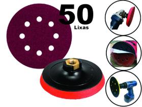 Kit 50 Discos Lixas para Lixadeiras Roto Orbital 125mm + Suporte Furadeira/Esmerilhadeira