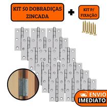 Kit 50 Dobradiças Zincada Com Parafuso Para Porta De Madeira 6,4cm