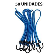 Kit 50 Elastico De Lona Caminhao Azul Gancho Metal 35cm