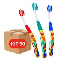 KIT 50 ESCOVAS INFANTIL - Escovas de Dente Crianças Higiene Bucal Escola Limpeza