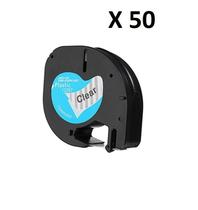 Kit 50 Fitas Plástica Compatível Dymo Letratag 12267 Incolor Letra Preta 12mm