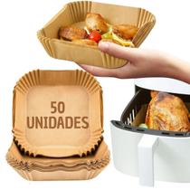 Kit 50 Forma de Papel Descartável AirFryer 1,8L Quadrada 20X20cm Forro Antiaderente