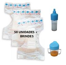 Kit 50 Fralda Para Boneca Pequena + Leite E Suco Magico Menino Azul