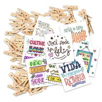 Kit 50 Frases Motivacionais Para Drink 5x5cm Com Pregador