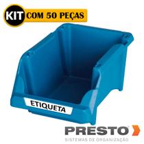 Kit 50 Gavetas Bin Caixa Organizadora Plástica Nº 5 Prática Empilhável Gaveteiro Plástico Estante Azul Presto - 42002