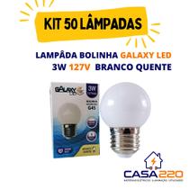 Kit 50 Lâmpadas Led Bolinha Decorativa G45 3W 127V Branco Quente E27 Galaxy LED