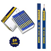 Kit 50 Lápis Carpinteiro Irwin Azul Para Marceneiro Pedreiro e Obra Em Geral - 66305SL Strait-Line - Marcação Em Madeira E Alvenaria, Lápis Quadradro