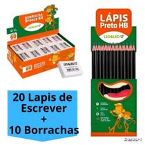 Kit 50 Lápis de Escrever Preto + 20 Borracha Escolar Branca N60 Escolar Leo&Leo QUANTIDADE:KIT 20 LÁPIS + 10 BORRACHAS