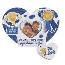 Kit 50 Lembrancinhas Dia Dos Pais Mini Porta Retrato e Chaveiro Coração MDF - R9 Decor
