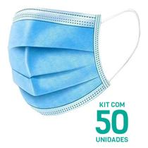 Kit 50 Máscaras Descartáveis Adulto Tripla Camada Cor Azul - Mundial Fenix