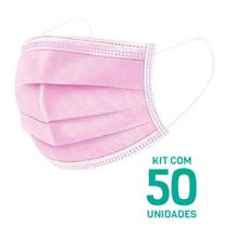 Kit 50 Máscaras Descartáveis Adulto Tripla Camada Cor Rosa - Mundial Fenix