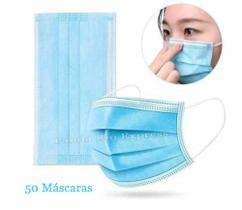 Kit 50 Máscaras Descartáveis Azul Tripla Camada Com Elástico Clipe Nasal