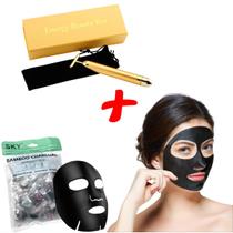 Kit 50 Máscaras Descartáveis Detox Limpeza Facial + Massageador Harmonização Facial - SKY