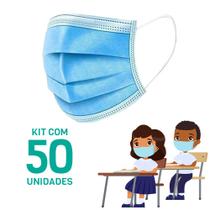 Kit 50 Máscaras Descartáveis para Crianças - Cor Azul - Mundial Fenix