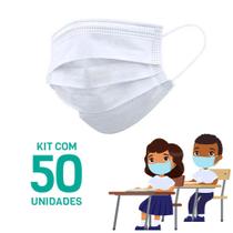 Kit 50 Máscaras Descartáveis para Crianças - Cor Branco