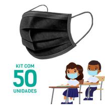 Kit 50 Máscaras Descartáveis para Crianças - Cor Preto - Mundial Fenix