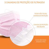 Kit 50 Máscaras Descartáveis Tripla Camada Rosa Claro com Clipe Nasal Kit 50 Máscaras Descartáveis Tripla Camada Rosa Claro com Clipe Nasal