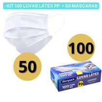 Kit 50 Máscaras Tripla Proteção + 100 Toucas Sanfonadas TNT + 100 Luvas Látex C/ Pó Branca - Bompack Kit 50 Máscaras Tripla Proteção + 100 Toucas Sanfonadas TNT + 100 Luvas Látex C/ Pó Branca - Bompack