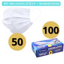 Kit 50 Máscaras Tripla Proteção + 100 Toucas Sanfonadas TNT + 100 Luvas Látex C/ Pó Branca - Bompack