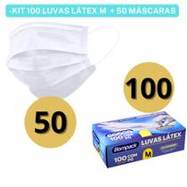 Kit 50 Máscaras Tripla Proteção + 100 Toucas Sanfonadas TNT + 100 Luvas Látex C/ Pó Branca - Bompack Kit 50 Máscaras Tripla Proteção + 100 Toucas Sanfonadas TNT + 100 Luvas Látex C/ Pó Branca - Bompack