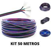 KIT 50 Metros Cabo Flat Polarizado RGB Fio 4 Vias 22AWG