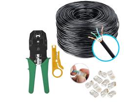 Kit 50 Metros De Cabo Rede +20 Plug Rj45 +1 Alicate Crimpar