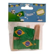 Kit 50 Palitos para Petisco com Bandeirinhas do Brasil Kit 50 Palitos para Petisco com Bandeirinhas do Brasil