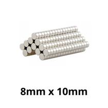 Kit 50 Peças Imã Neodímio Disco Magnético N35 8 x 10 mm Super Forte Potente Redondo