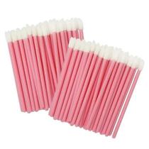 Kit 50 pincel aplicador descartável Rosa batom gloss extensão limpeza de cílios