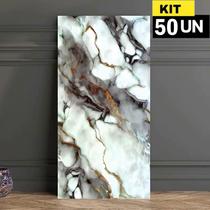 Kit 50 Placas Painel Adesivo Vinílico 3D Revestimento Porcelanato Mármore Lavável