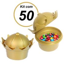 Kit 50 Pote de Lembrança Coroa Princesa p/ Festa Infantil Dourado