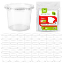 Kit 50 Pote Redondo 250 Ml Com Tampa Transparente Microondas Freezer Seguro