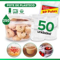 Kit 50 Potes de Plástico 250ml Cilindro P/ Açaí Bolo Bolachas C/ Tampa Descartável