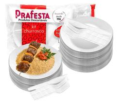 Kit 50 Prato Garfo E Faca Descartável Pra Churrasco Refeição